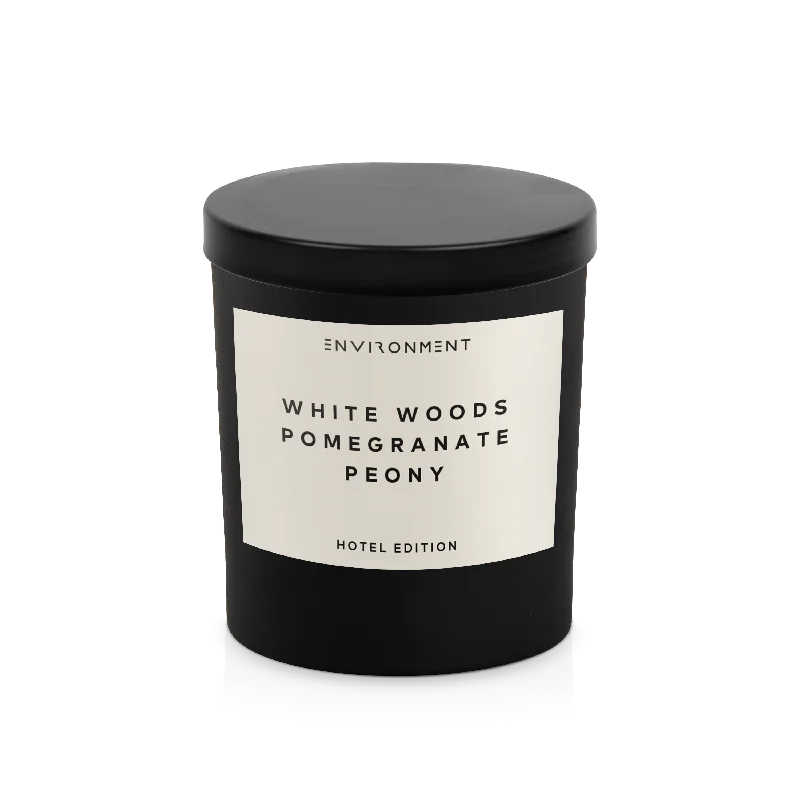 Custom Christmas gift candles for corporate gifts-8oz White Woods | Pomegranate | Peony Candle with Lid and Box (Inspired by The Aria Hotel®)