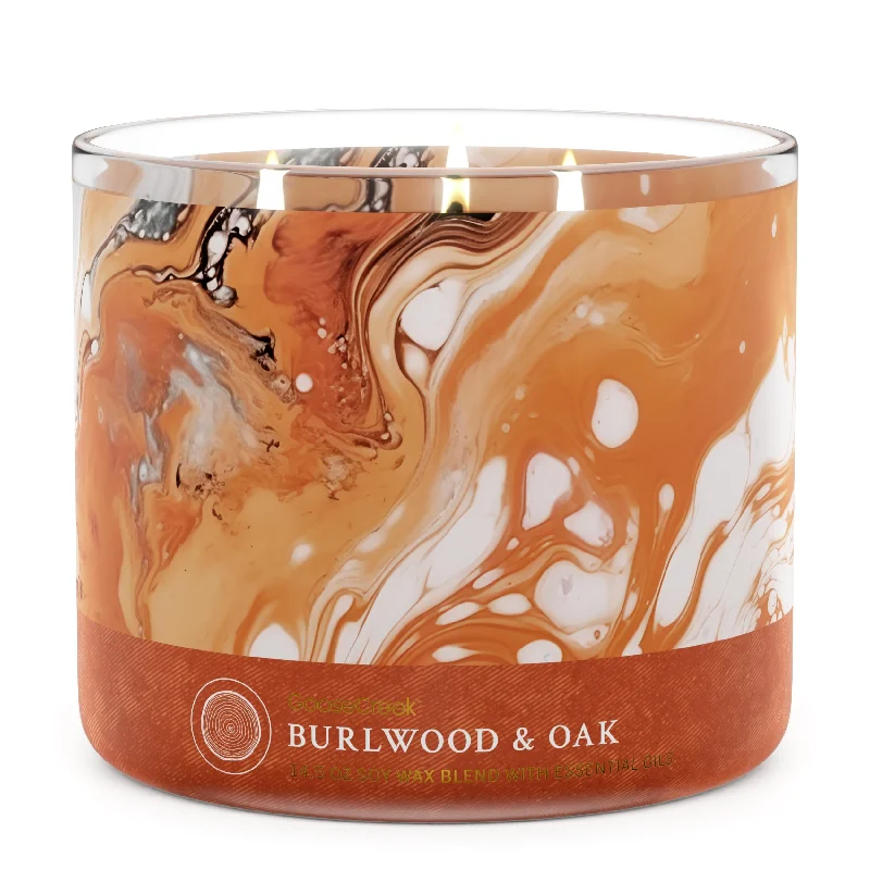 Custom Christmas gift candles for corporate gifts-Burlwood & Oak Large 3-Wick Candle