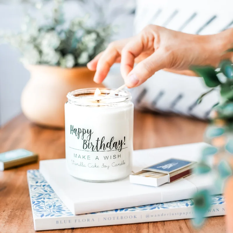 Christmas gift candles with evergreen scent-Happy Birthday Make a Wish Vanilla Cake Candle