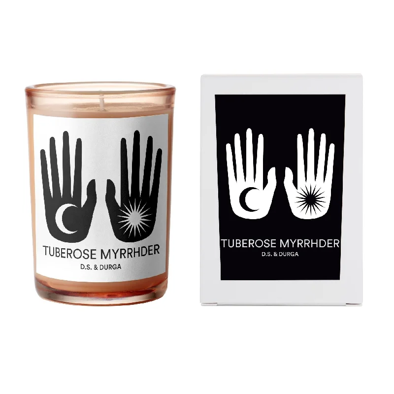 Christmas gift candles with wood wicks for a crackling sound-Tuberose Myrrhder Candle