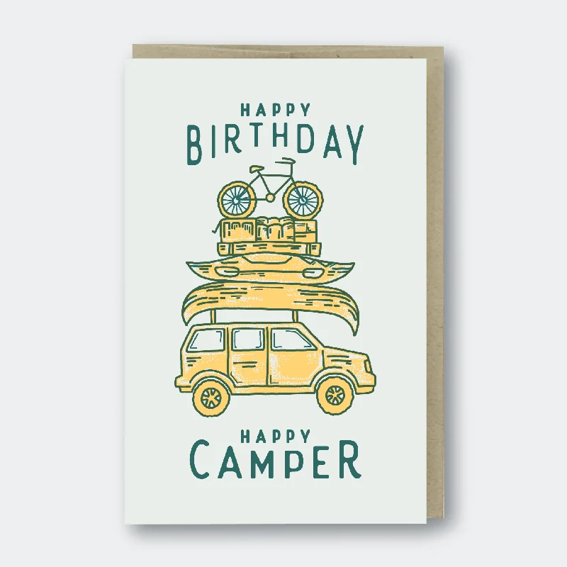 Blanket series with fringe details for stylish accents-Happy Camper Birthday Greeting Card