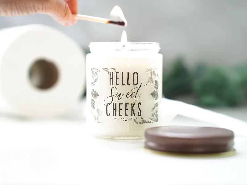 Holiday-themed Christmas gift candles for perfect presents-Hello Sweet Cheeks Funny Bathroom Candle