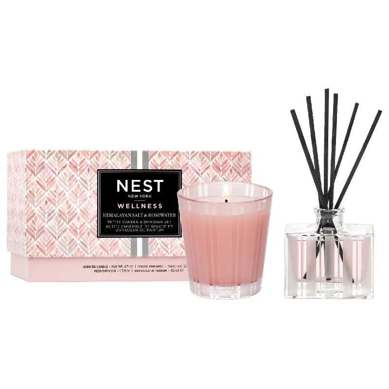 Beautiful Christmas gift candles with seasonal fragrances-Himalayan Salt and Rosewater Petite Candle and Petite Reed Diffuser Set (Limited Edition)