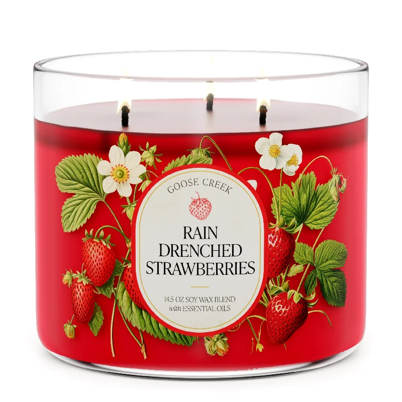 Christmas gift candles for mindfulness and relaxation-Rain Drenched Strawberries 3-Wick Candle