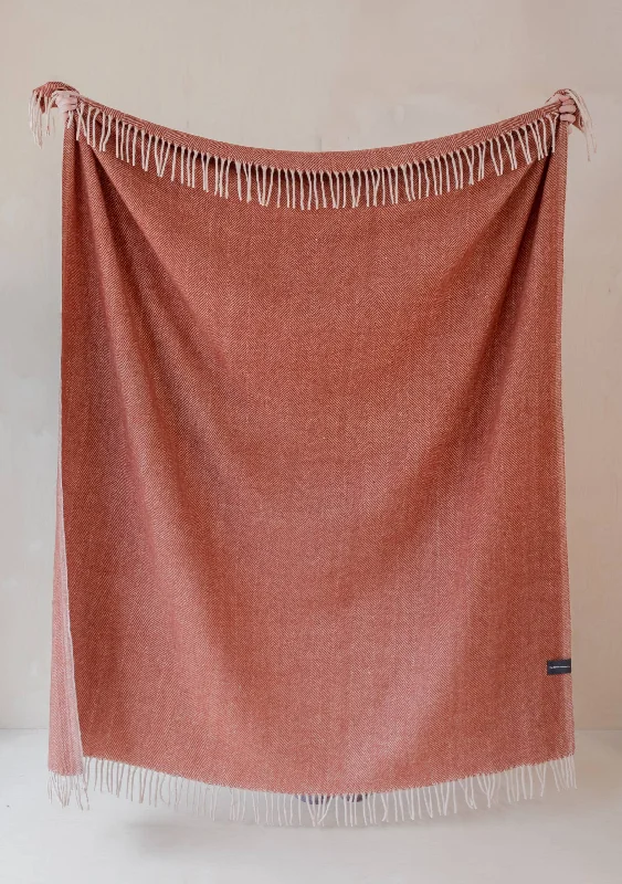 Blanket series with textured designs for added style-Recycled Wool Blanket in Rust Herringbone