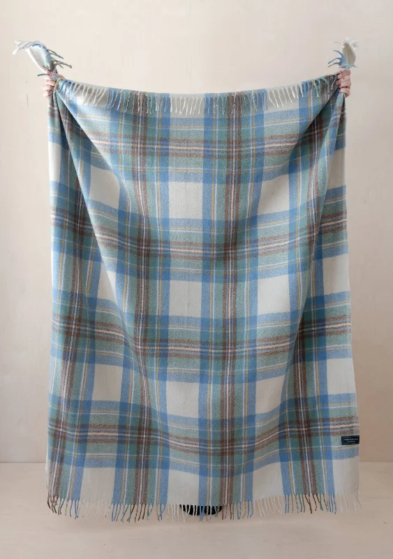 Velvet blanket series for luxurious softness-Recycled Wool Blanket in Stewart Muted Blue Tartan