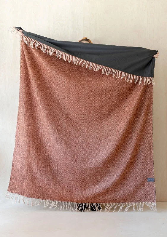 Eco-friendly organic cotton blanket series-Recycled Wool Picnic Blanket in Rust Herringbone