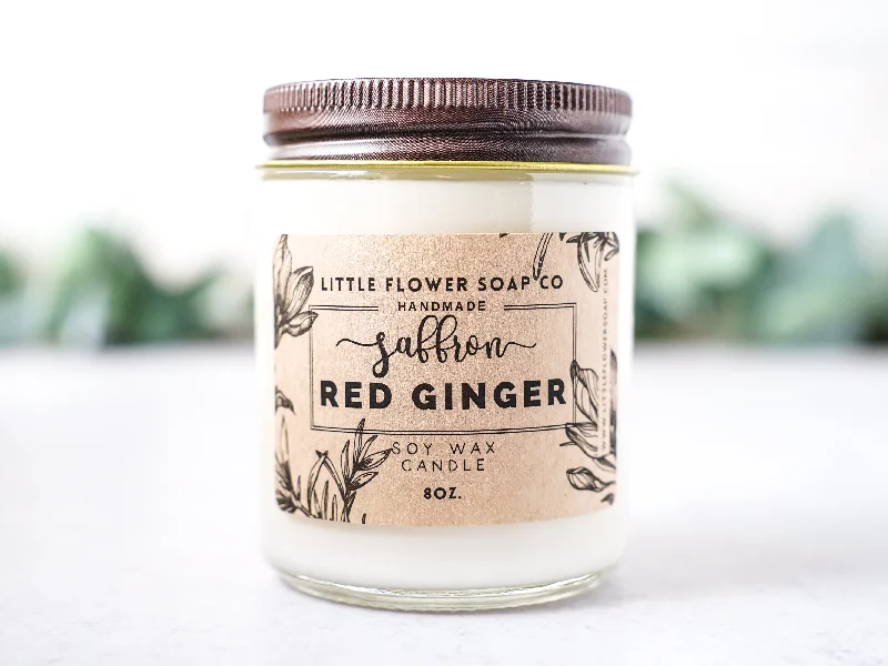 Christmas gift candles for stocking stuffers-Saffron and Red Ginger - 8oz Soy Wax Candle