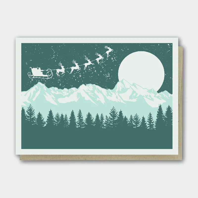 Blanket series with geometric patterns for modern homes-Santa Over Mountains Greeting Card