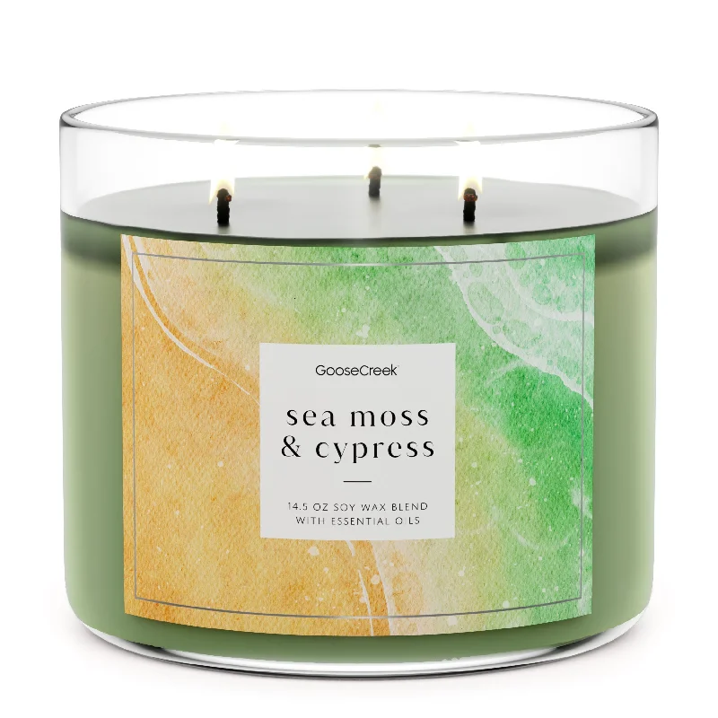 Christmas gift candles with cinnamon scent-Sea Moss & Cypress 3-Wick Candle