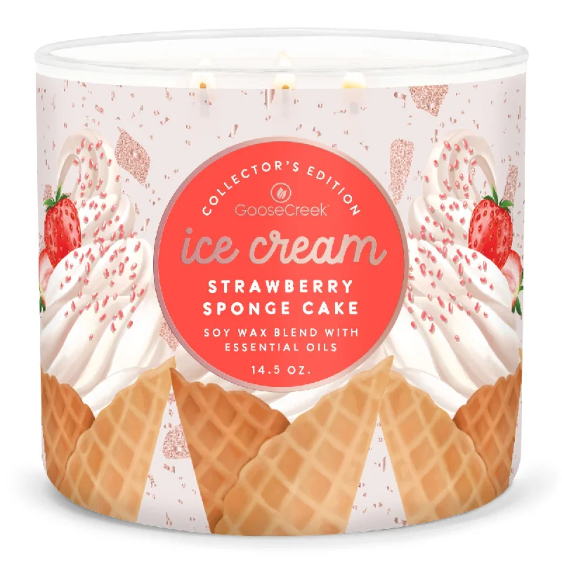 Scented candles for Christmas holiday parties-Strawberry Sponge Cake Ice Cream 3-Wick Candle