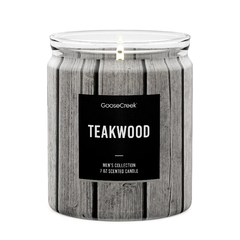 Christmas gift candles with rustic holiday designs-Teakwood Single Wick Candle