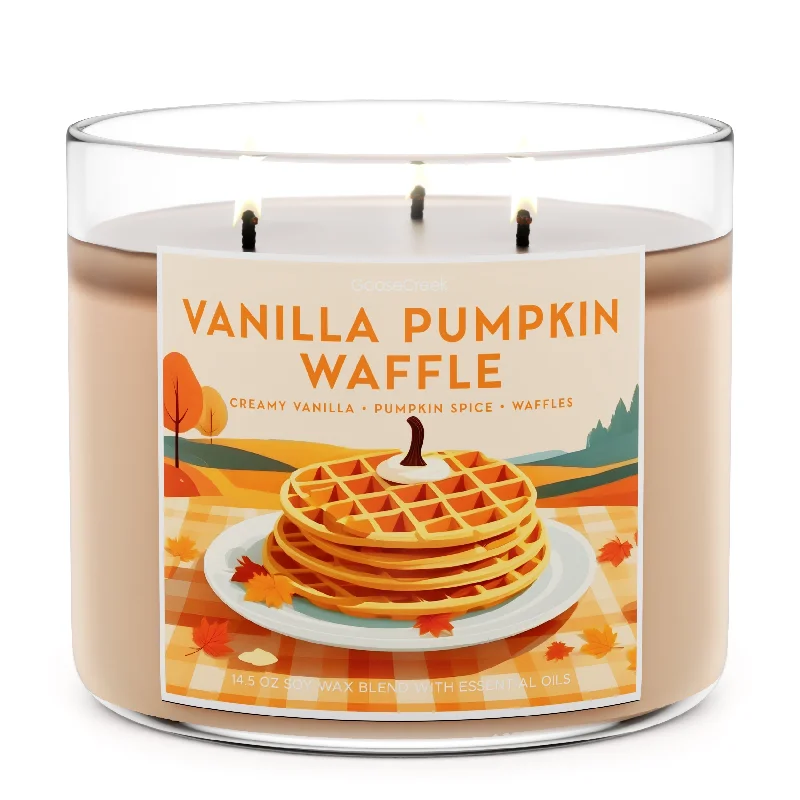 Christmas gift candles in decorative jars-Vanilla Pumpkin Waffle 3-Wick Candle