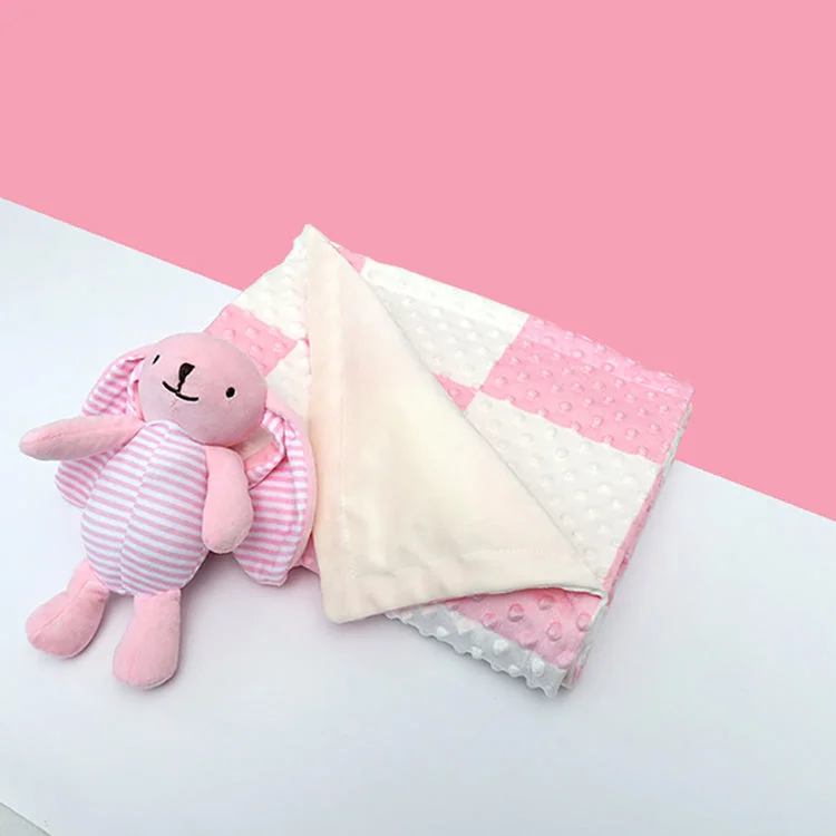 Foldable blanket series for convenient storage-Minky Dot Blanket | Pink + Cuddle Toy