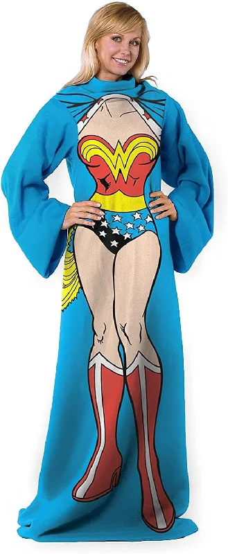 Cozy fleece blanket series for snuggling-DC Comics Wonder Woman Adult Silk Touch Comfy Throw Blanket with Sleeves