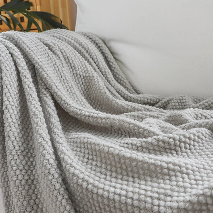 Cozy blanket series for outdoor picnics-Knitted Throw Blanket with Tassels | Light Grey