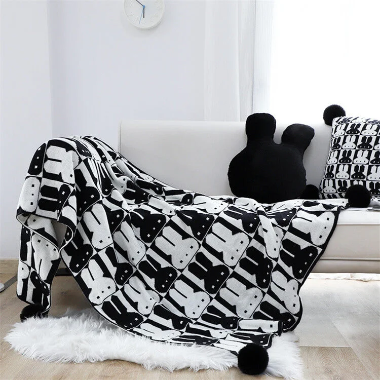 Blanket series with seasonal patterns for festive decor-Rabbit Knitted Throw Blanket with Balls