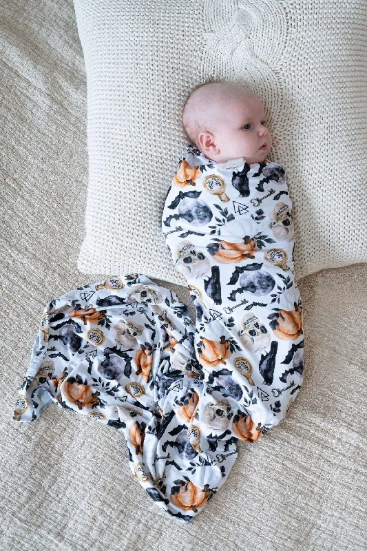 Foldable blanket series for convenient storage-Pumpkin and Skulls Swaddle Blanket