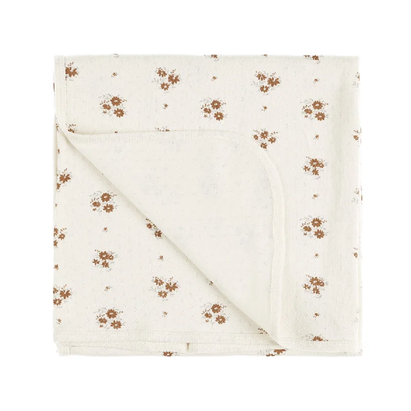 Blanket series with fringe details for stylish accents-Pointelle Baby Blanket - Autumn Flora - Ivory