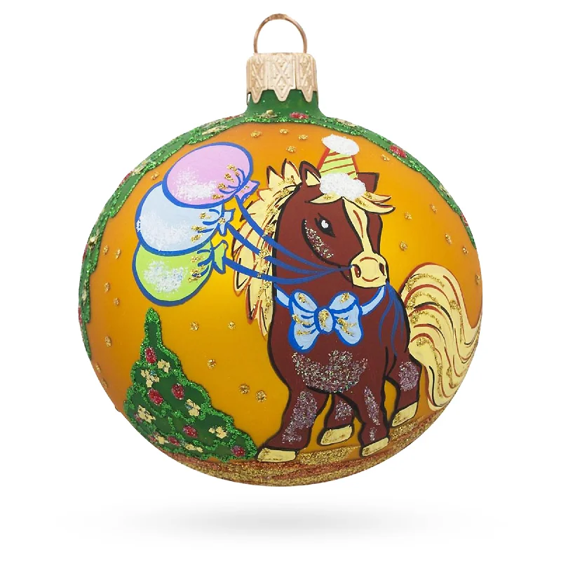 Christmas Decoration for gift wrapping-Horse with Floating Balloons Blown Glass Ball Christmas Ornament 3.25 Inches