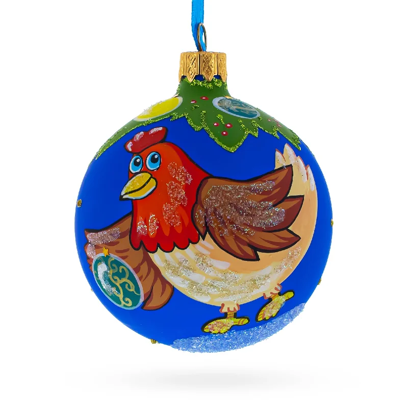 Christmas Decoration for hymn glow-Hen Decorating the Tree Blown Glass Christmas Ornament 3.25 Inches