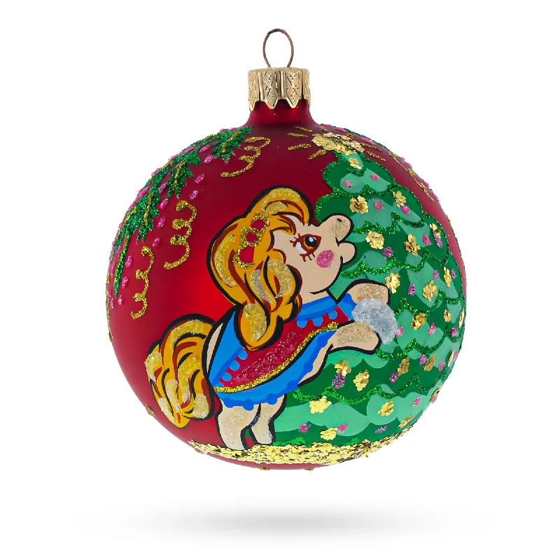 Christmas Decoration for winter hymns-Pony Horse Decorating Tree Blown Glass Ball Christmas Ornament 3.25 Inches