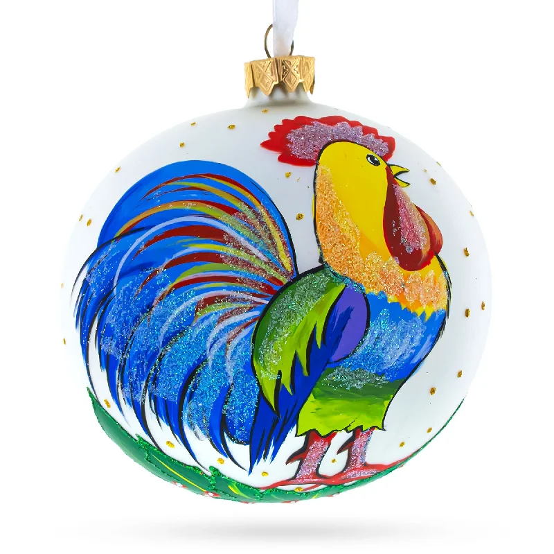 Christmas Decoration for reindeer play-Vivid Rooster Blown Glass Ball Christmas Ornament 3.25 Inches