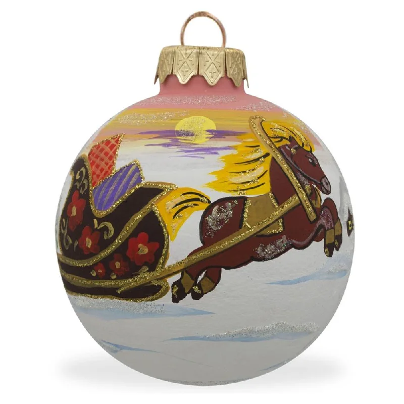 Christmas Decoration for classic films-Holiday Voyage: Horse-Drawn Sled Laden with Gifts Blown Glass Ball Christmas Ornament 3.25 Inches