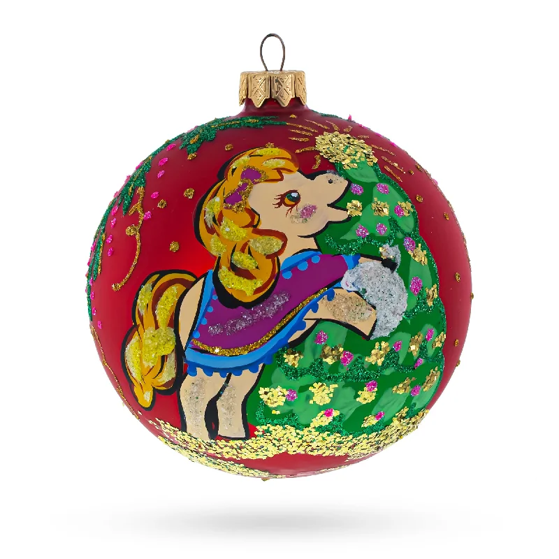 Christmas Decoration for jingle bells-Pony Horse Decorating Tree Blown Glass Ball Christmas Ornament 4 Inches