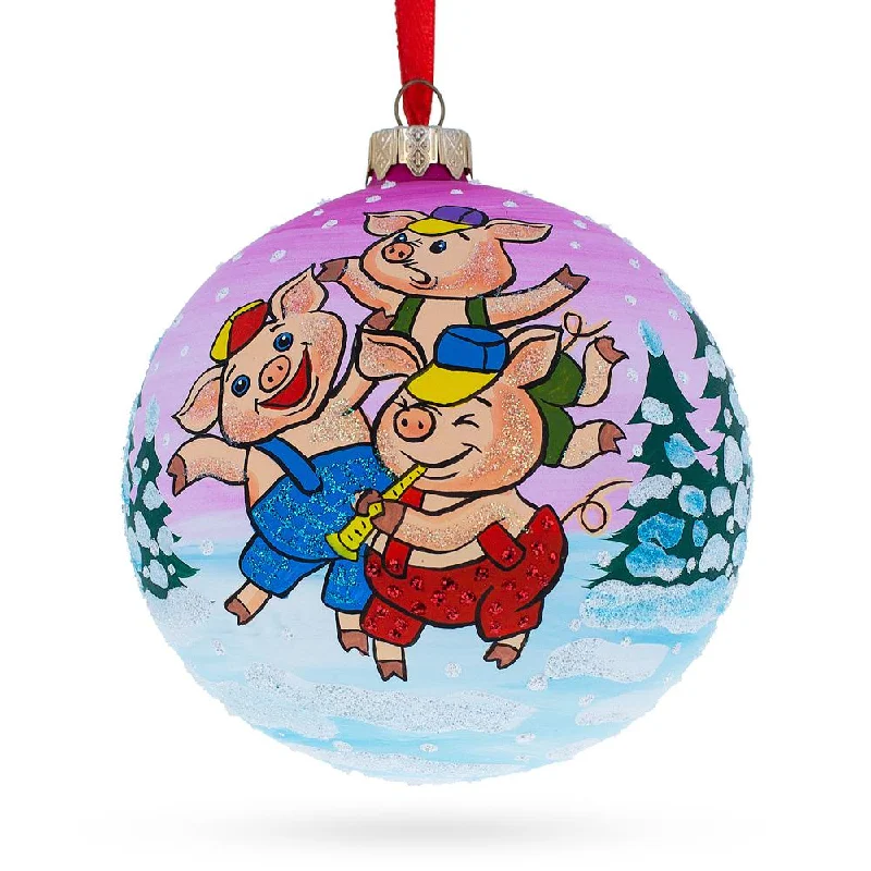 Christmas Decoration for movie nights-Three Little Pigs Blown Glass Ball Christmas Ornament 4 Inches