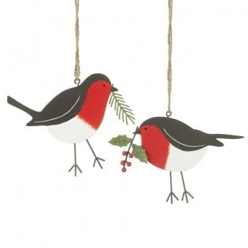 Christmas Decoration for sweets themes-A Pair of Metal Robins Christmas Tree Decorations