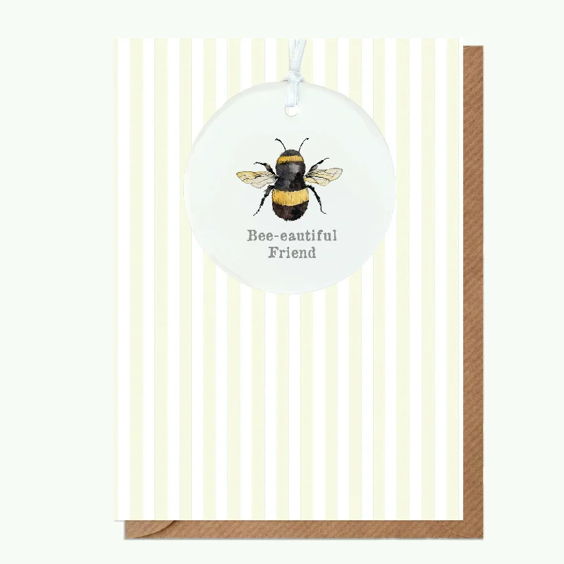 Minimalist blanket series for clean and modern decor-A6 Greeting Card with Ceramic Keepsake - Bee-eautiful Friend