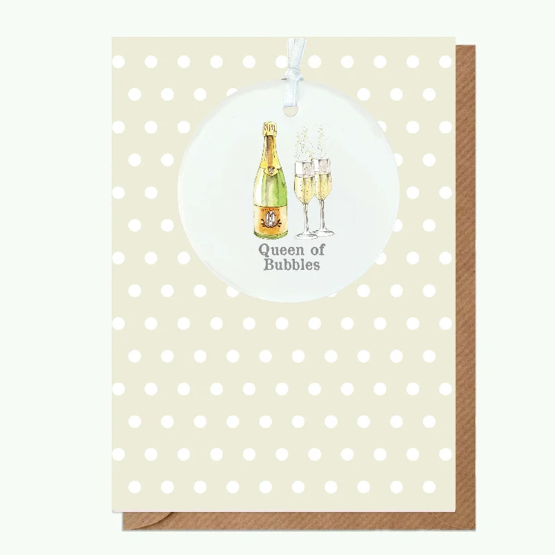 Outdoor blanket series for camping and picnics-A6 Greeting Card with Ceramic Keepsake - Bubbly Queen