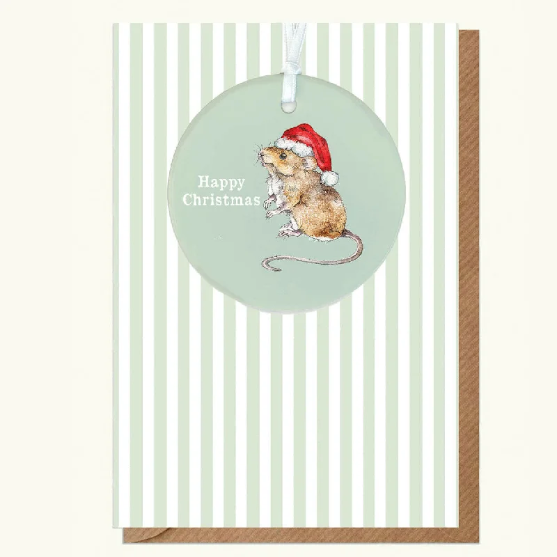 Cooling blanket series for hot sleepers-A6 Christmas Mouse Greeting Card with Ceramic Keepsake - Perfect for the Holidays