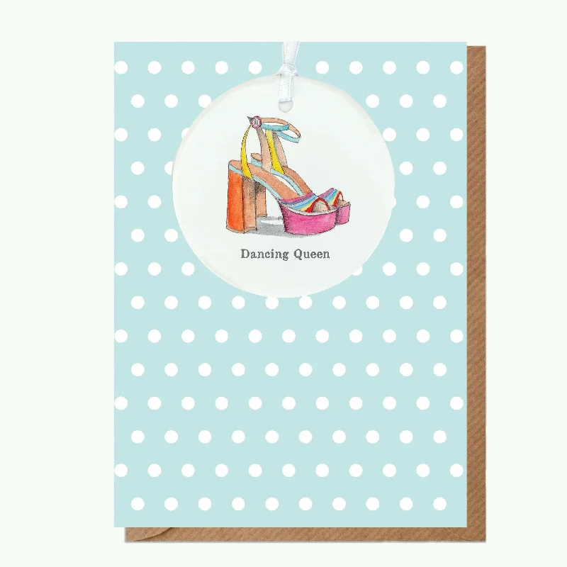 Blanket series with festive designs for holiday decor-A6 Greeting Card with Ceramic Keepsake - Dancing Queen