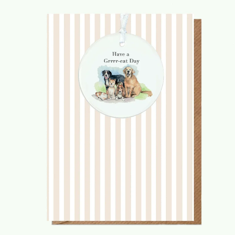 Blanket series with cute animal designs for kids-A6 Greeting Card with Ceramic Keepsake - Dogs Happy Birthday