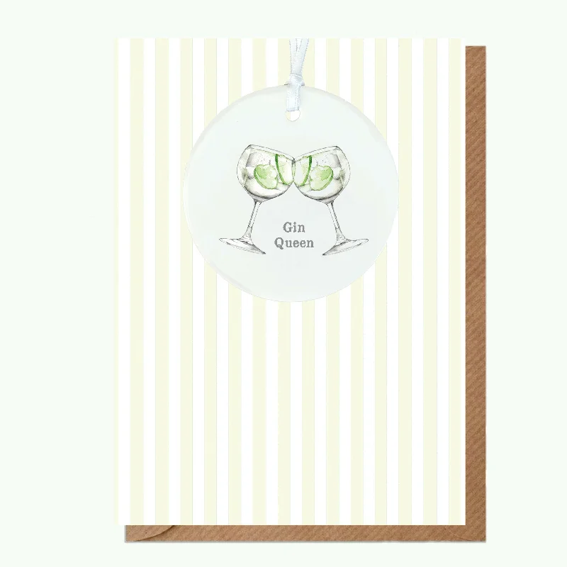 Soft cotton blanket series for a light feel-A6 Greeting Card with Ceramic Keepsake - Gin Queen