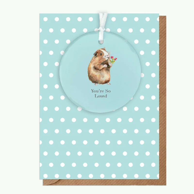 Blanket series with soothing colors for a calm atmosphere-A6 Greeting Card with Ceramic Keepsake - Guinea Pig So Loved