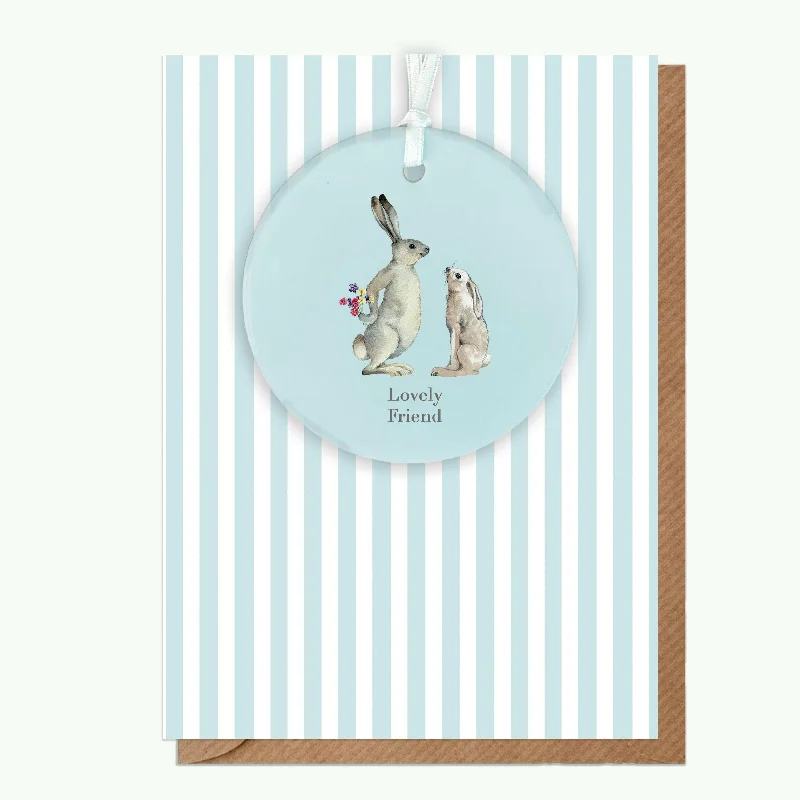 Cotton blanket series for breathable comfort-A6 Greeting Card with Ceramic Keepsake - Hare Lovely Friend