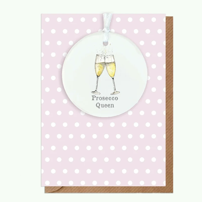 Reversible fleece blanket series for versatile warmth-A6 Greeting Card with Ceramic Keepsake - Prosecco Queen