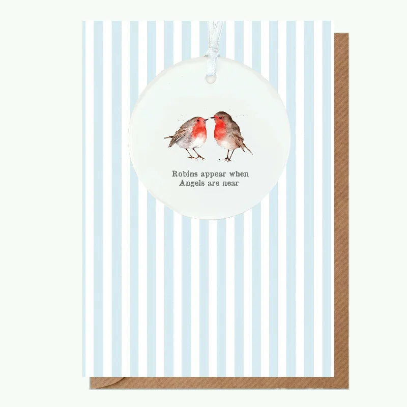 Blanket series for children’s bedtime comfort-A6 Greeting Card with Ceramic Keepsake - Robins Appear