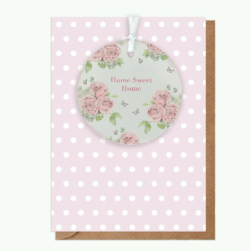 Lightweight blanket series for year-round use-A6 Greeting Card with Ceramic Keepsake - Rose Home Sweet Home