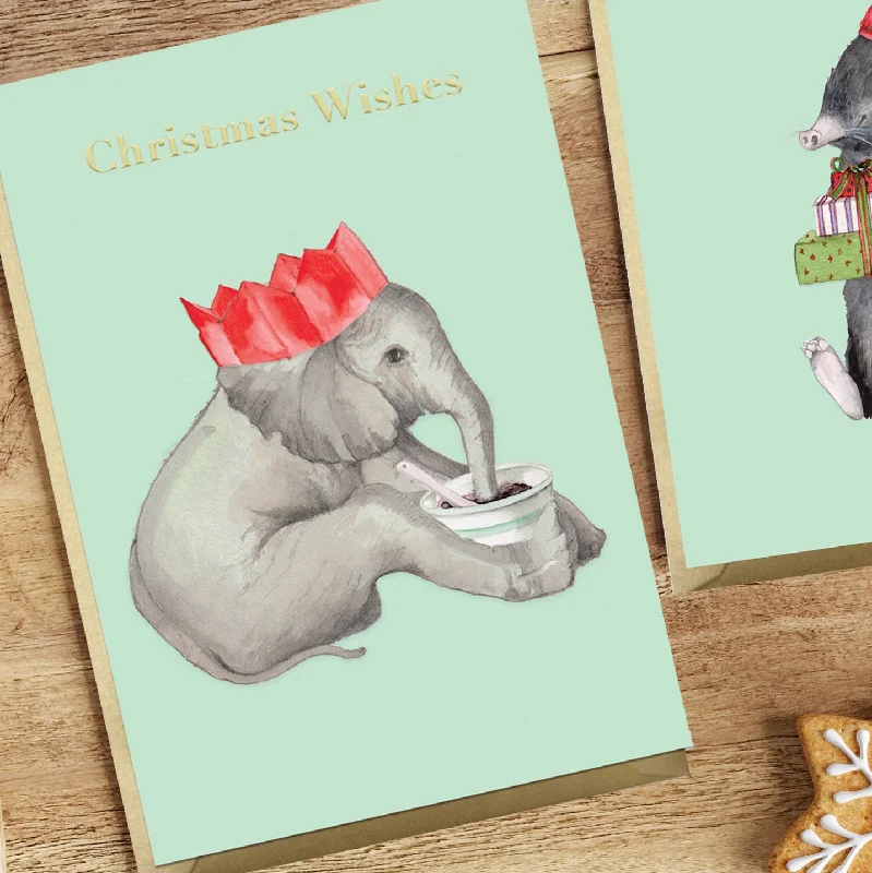 Blanket series with seasonal colors for festive cheer-Animal Collection A6 Foiled Greeting Card Christmas Elephant