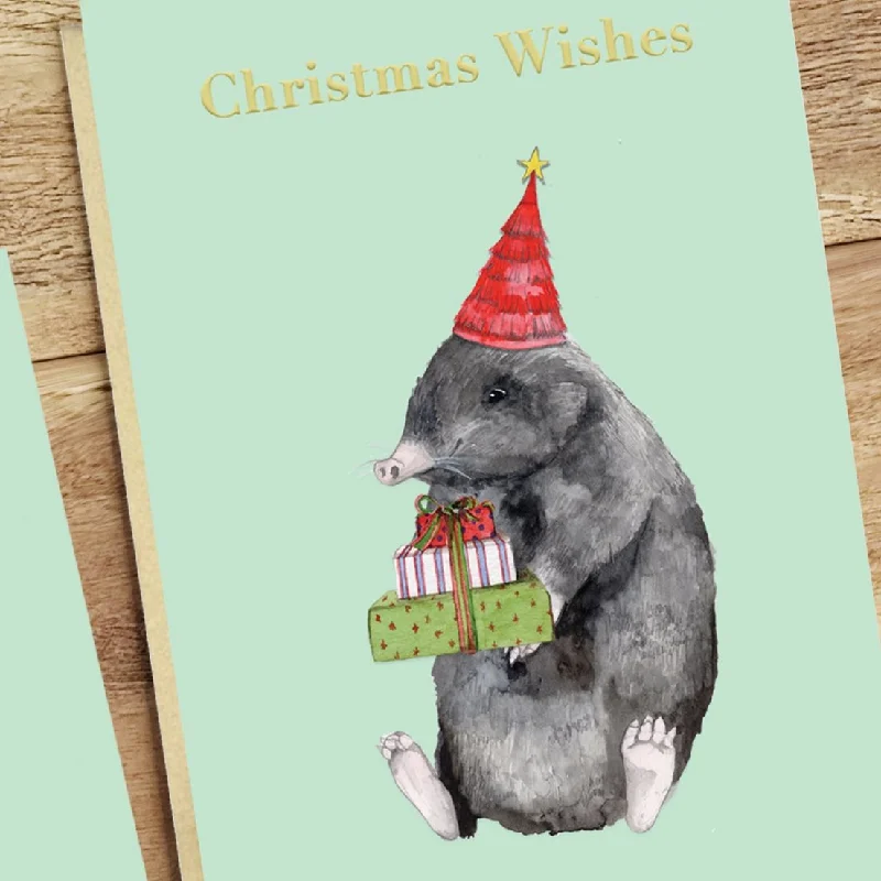 Organic wool blanket series for natural warmth-Animal Collection A6 Foiled Greeting Card Christmas Mole