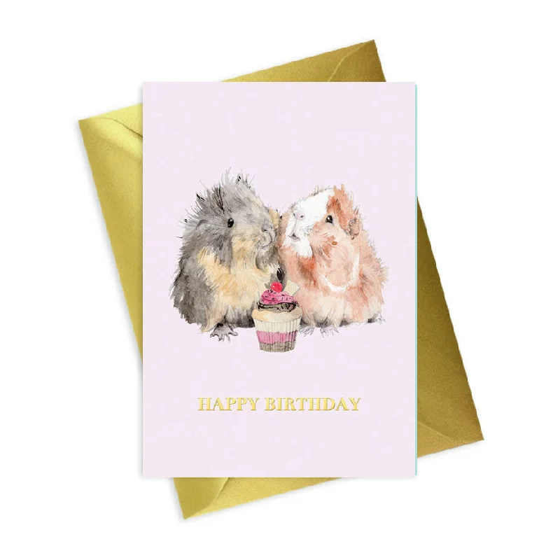 Cozy faux fur blanket series for luxury appeal-Happy Birthday Guinea Pig Greeting Card  Animal Collection A6 Foiled Design