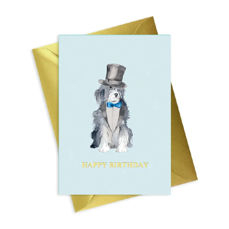 Designer throw blanket series for luxurious accents-Happy Birthday Shaggy Dog A6 Foiled Greeting Card - Animal Collection