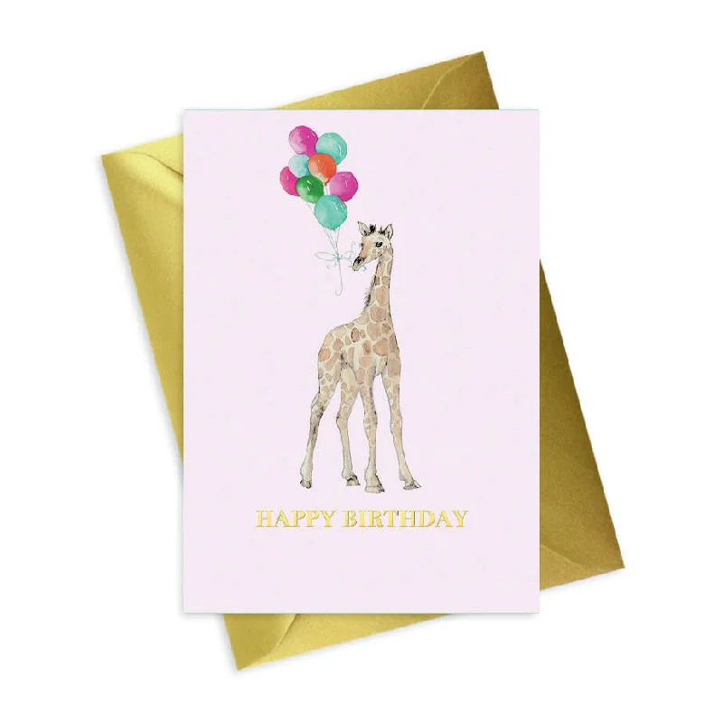 Large blanket series for family use-Happy Birthday Giraffe A6 Foiled Greeting Card - Animal Collection