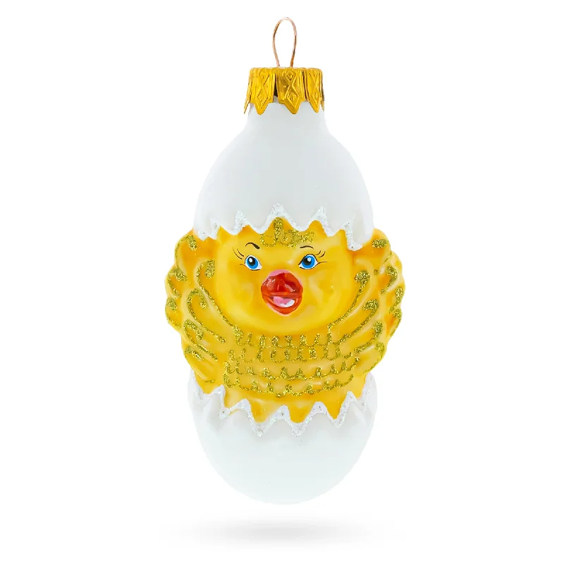 Christmas Decoration for chocolate treats-Baby Chick in Egg Mini Glass Christmas Ornament