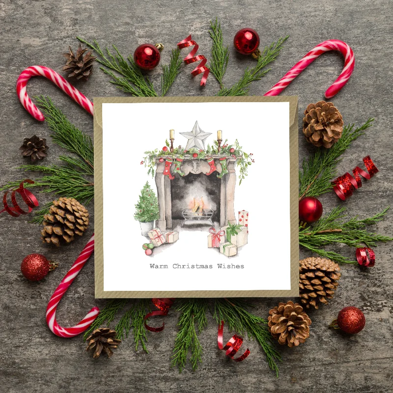 Foldable blanket series for convenient storage-Premium Christmas Fireplace Card - Hand Finished Festive Holiday Greeting in Charming Design