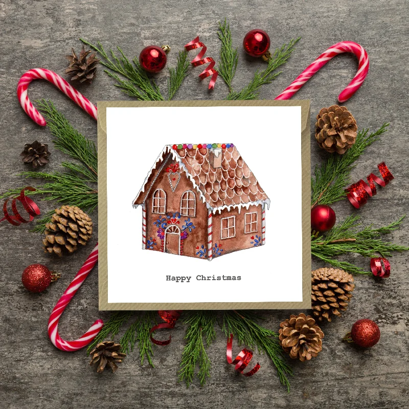 Chunky knit blanket series for a trendy look-Christmas Gingerbread House Greeting Card